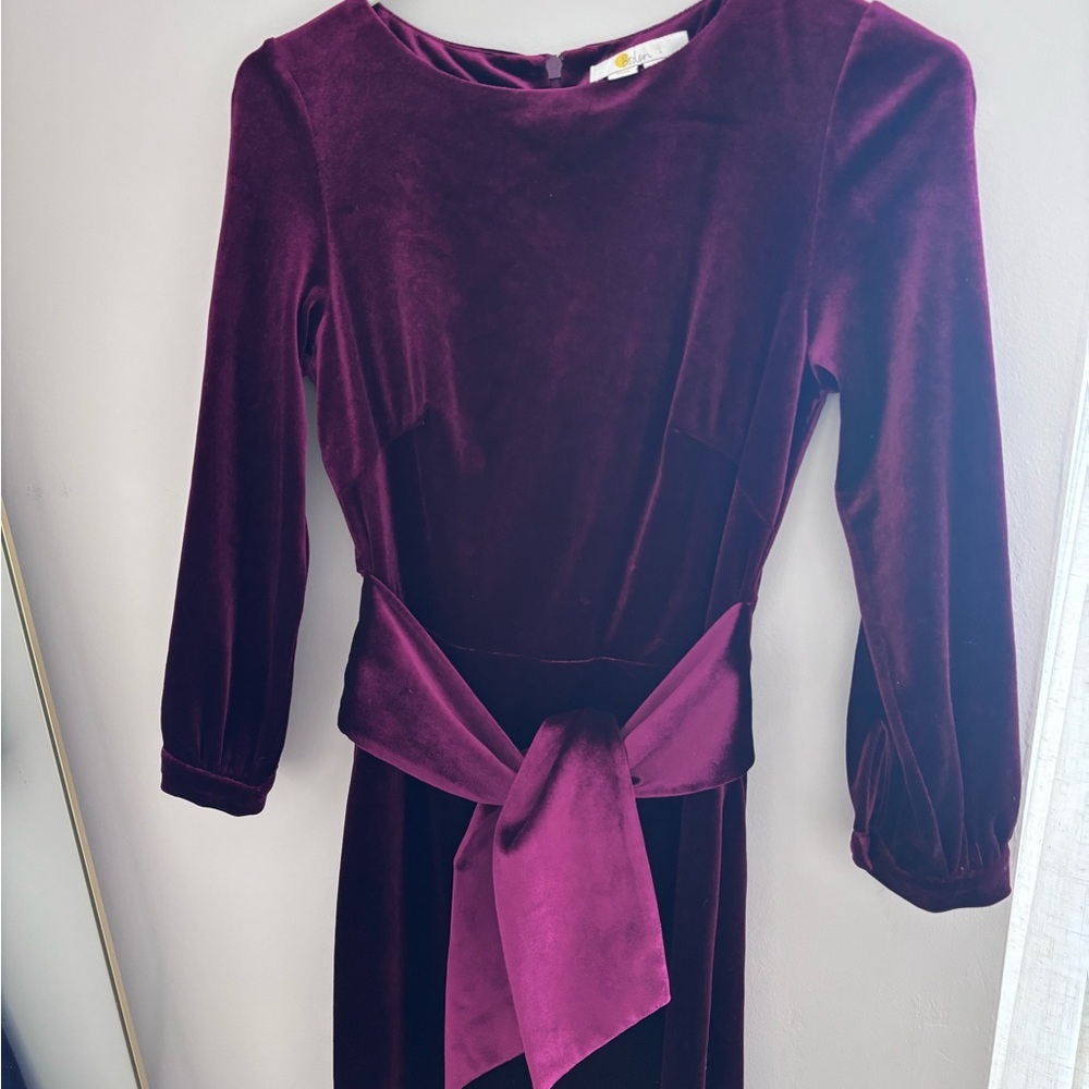 Boden Rich Burgundy Long Sleeve Velvet Dress - Picture 7 of 10